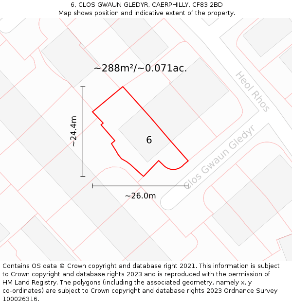 6, CLOS GWAUN GLEDYR, CAERPHILLY, CF83 2BD: Plot and title map