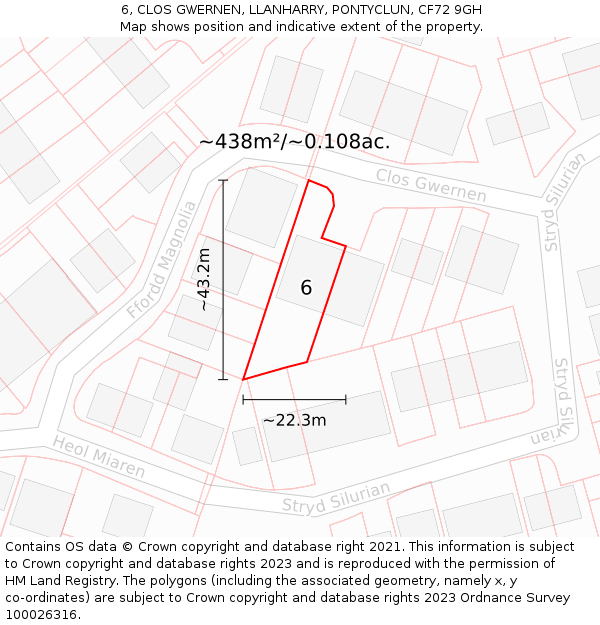 6, CLOS GWERNEN, LLANHARRY, PONTYCLUN, CF72 9GH: Plot and title map