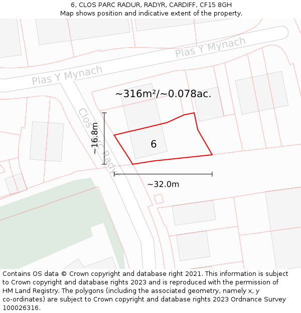 6, CLOS PARC RADUR, RADYR, CARDIFF, CF15 8GH: Plot and title map