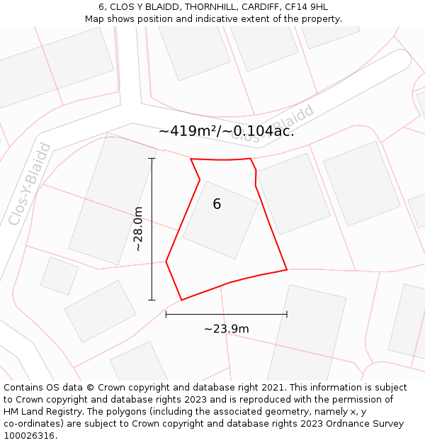 6, CLOS Y BLAIDD, THORNHILL, CARDIFF, CF14 9HL: Plot and title map