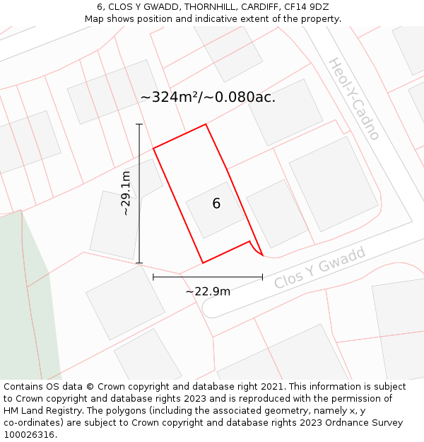 6, CLOS Y GWADD, THORNHILL, CARDIFF, CF14 9DZ: Plot and title map