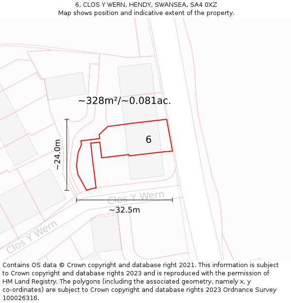 6, CLOS Y WERN, HENDY, SWANSEA, SA4 0XZ: Plot and title map