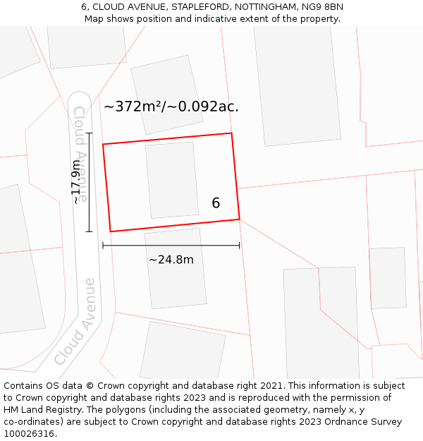 6, CLOUD AVENUE, STAPLEFORD, NOTTINGHAM, NG9 8BN: Plot and title map