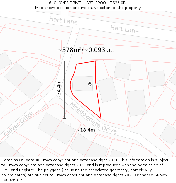 6, CLOVER DRIVE, HARTLEPOOL, TS26 0RL: Plot and title map