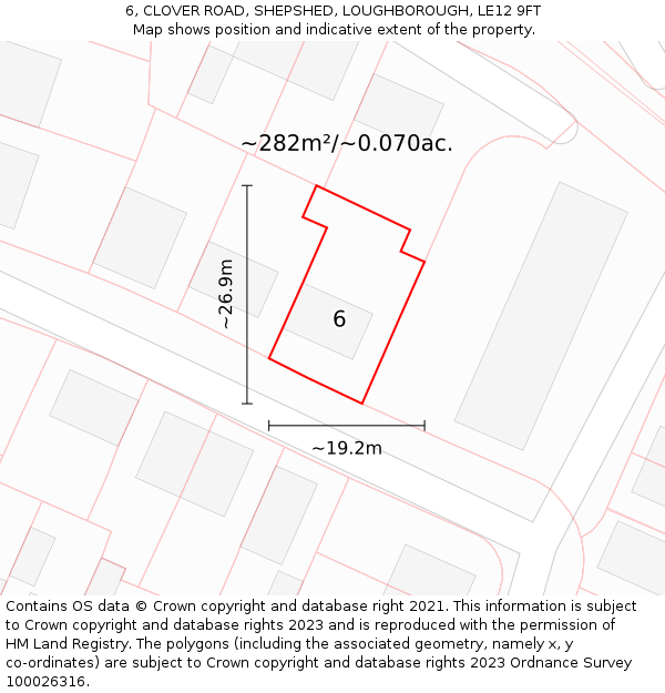 6, CLOVER ROAD, SHEPSHED, LOUGHBOROUGH, LE12 9FT: Plot and title map