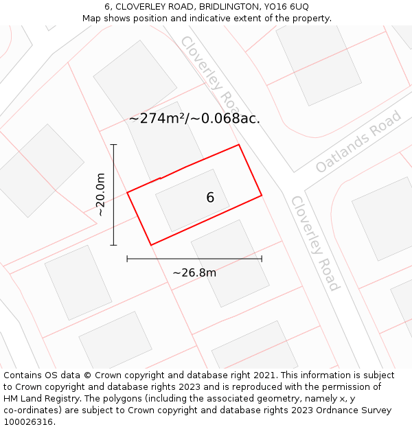 6, CLOVERLEY ROAD, BRIDLINGTON, YO16 6UQ: Plot and title map