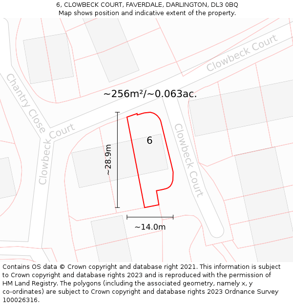 6, CLOWBECK COURT, FAVERDALE, DARLINGTON, DL3 0BQ: Plot and title map