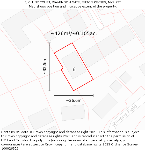 6, CLUNY COURT, WAVENDON GATE, MILTON KEYNES, MK7 7TT: Plot and title map