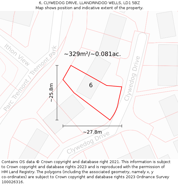 6, CLYWEDOG DRIVE, LLANDRINDOD WELLS, LD1 5BZ: Plot and title map