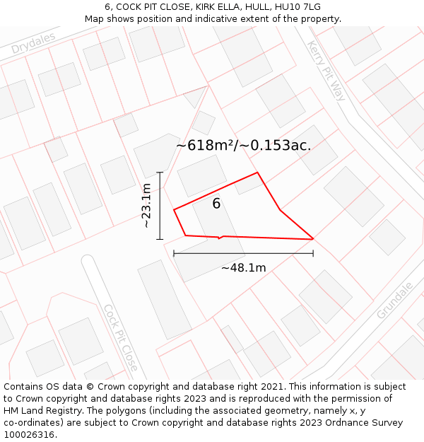 6, COCK PIT CLOSE, KIRK ELLA, HULL, HU10 7LG: Plot and title map