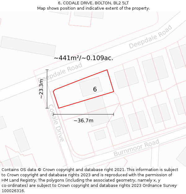 6, CODALE DRIVE, BOLTON, BL2 5LT: Plot and title map