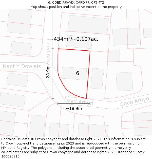 6, COED ARHYD, CARDIFF, CF5 4TZ: Plot and title map