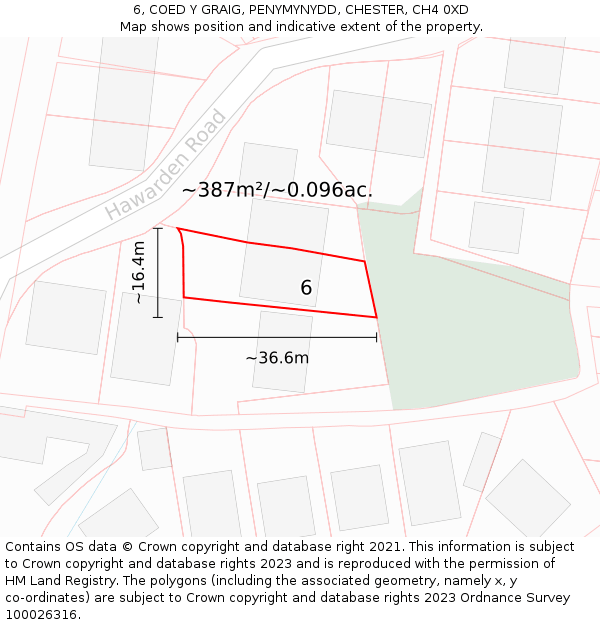 6, COED Y GRAIG, PENYMYNYDD, CHESTER, CH4 0XD: Plot and title map