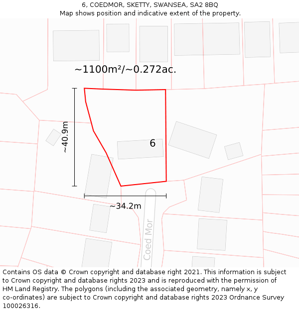 6, COEDMOR, SKETTY, SWANSEA, SA2 8BQ: Plot and title map