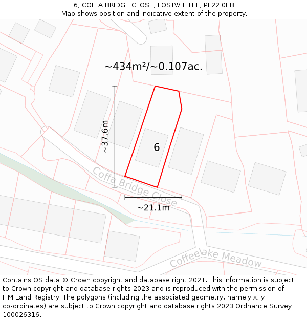 6, COFFA BRIDGE CLOSE, LOSTWITHIEL, PL22 0EB: Plot and title map