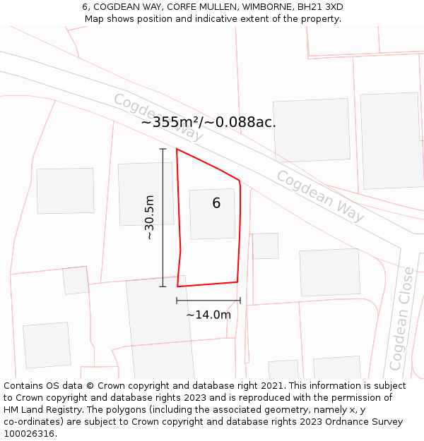 6, COGDEAN WAY, CORFE MULLEN, WIMBORNE, BH21 3XD: Plot and title map