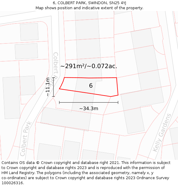 6, COLBERT PARK, SWINDON, SN25 4YJ: Plot and title map