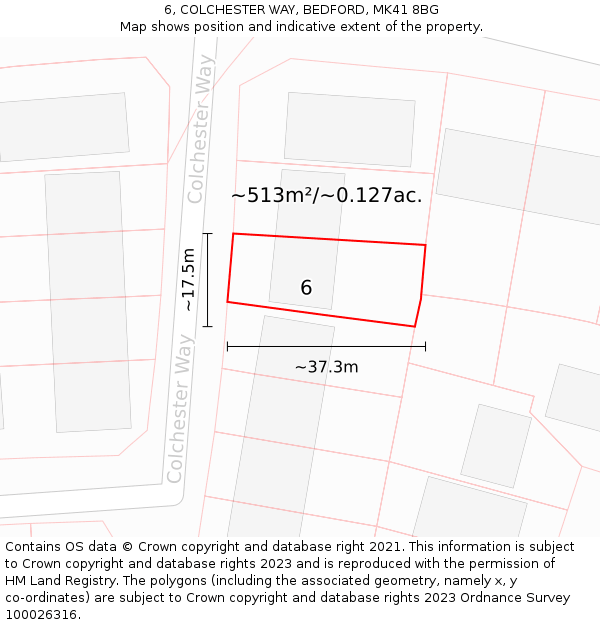 6, COLCHESTER WAY, BEDFORD, MK41 8BG: Plot and title map