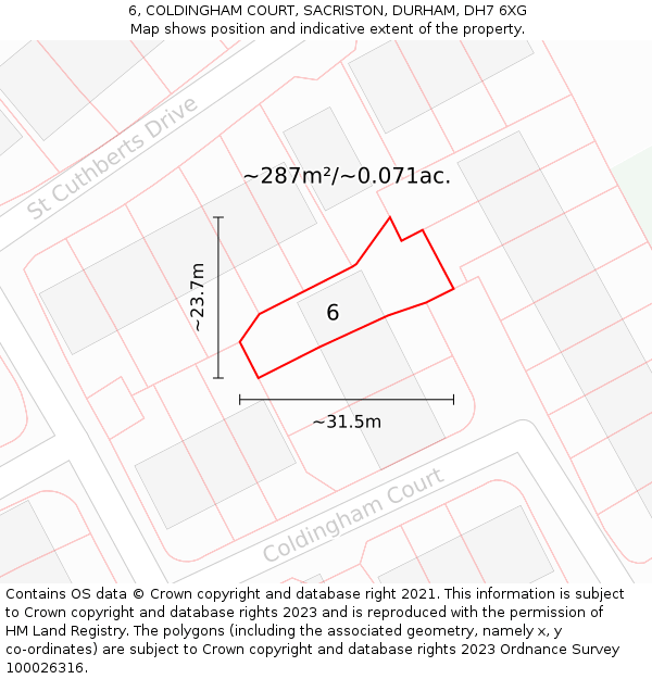 6, COLDINGHAM COURT, SACRISTON, DURHAM, DH7 6XG: Plot and title map