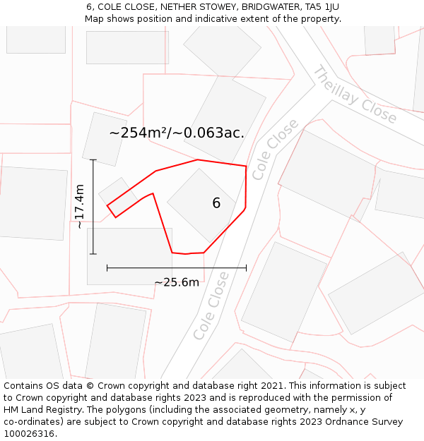 6, COLE CLOSE, NETHER STOWEY, BRIDGWATER, TA5 1JU: Plot and title map