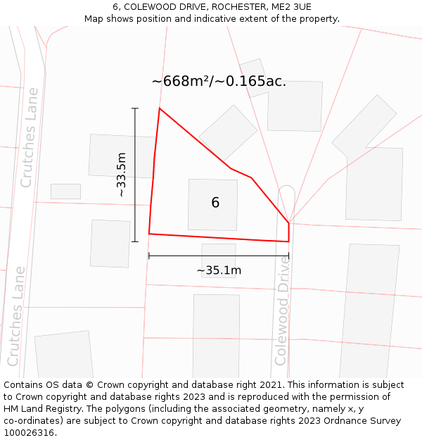 6, COLEWOOD DRIVE, ROCHESTER, ME2 3UE: Plot and title map