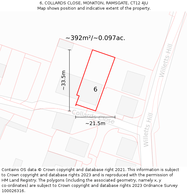 6, COLLARDS CLOSE, MONKTON, RAMSGATE, CT12 4JU: Plot and title map