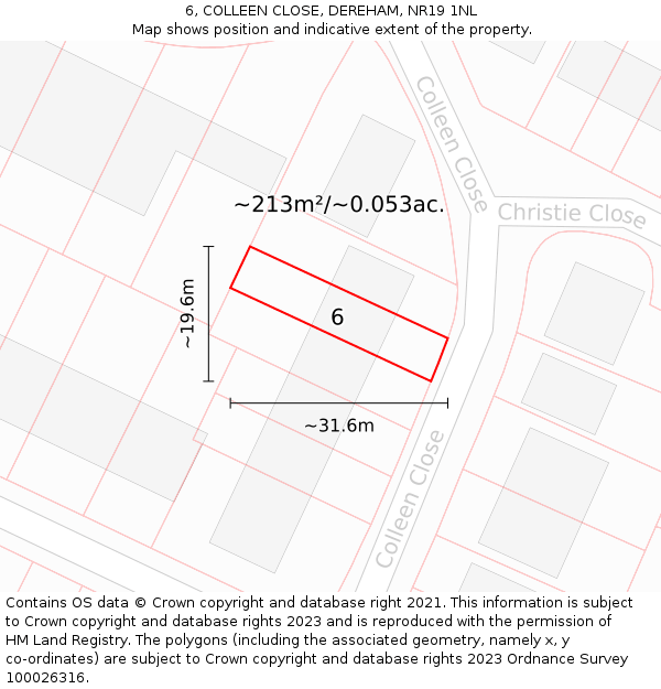 6, COLLEEN CLOSE, DEREHAM, NR19 1NL: Plot and title map