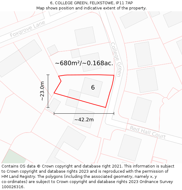 6, COLLEGE GREEN, FELIXSTOWE, IP11 7AP: Plot and title map