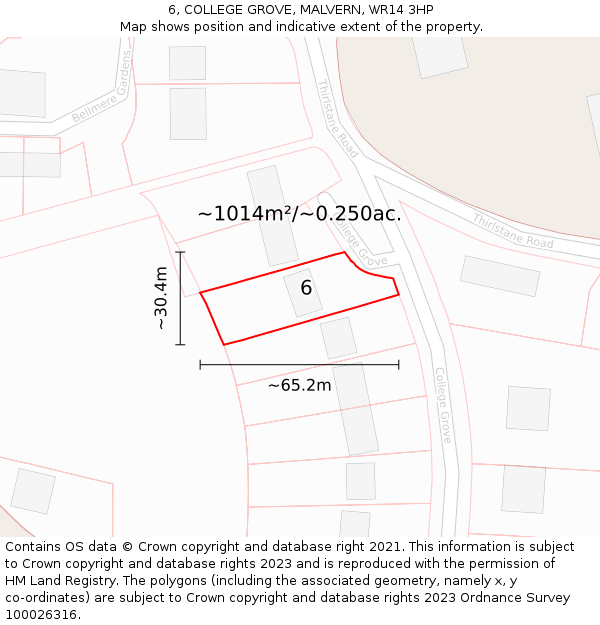 6, COLLEGE GROVE, MALVERN, WR14 3HP: Plot and title map