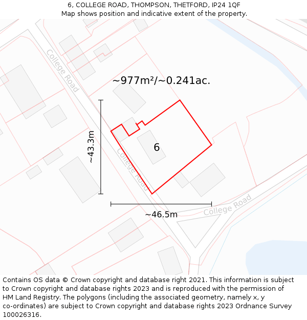 6, COLLEGE ROAD, THOMPSON, THETFORD, IP24 1QF: Plot and title map