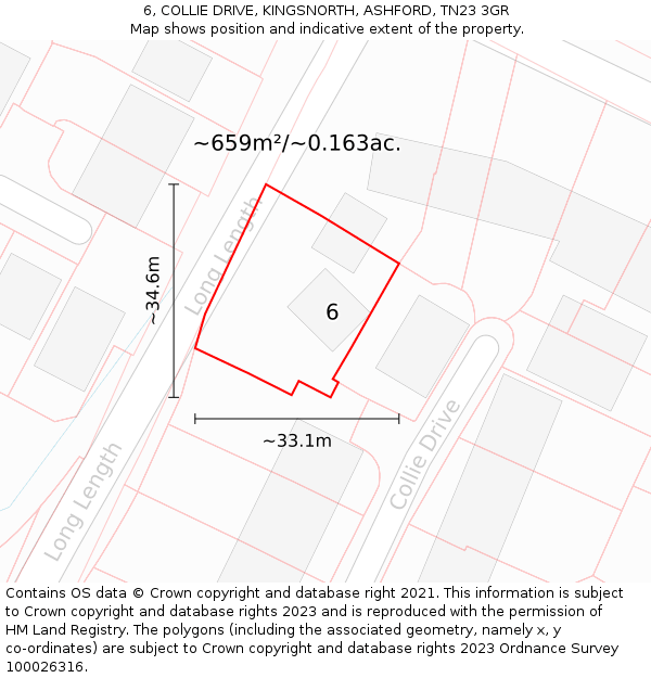 6, COLLIE DRIVE, KINGSNORTH, ASHFORD, TN23 3GR: Plot and title map