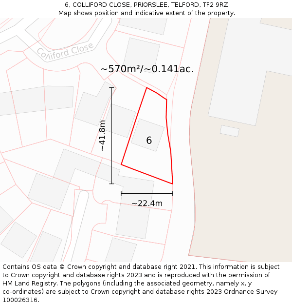 6, COLLIFORD CLOSE, PRIORSLEE, TELFORD, TF2 9RZ: Plot and title map