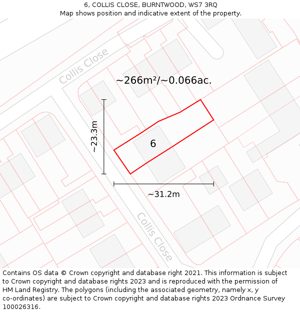 6, COLLIS CLOSE, BURNTWOOD, WS7 3RQ: Plot and title map