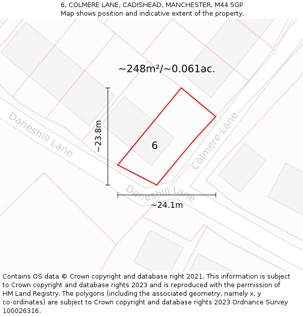 6, COLMERE LANE, CADISHEAD, MANCHESTER, M44 5GP: Plot and title map