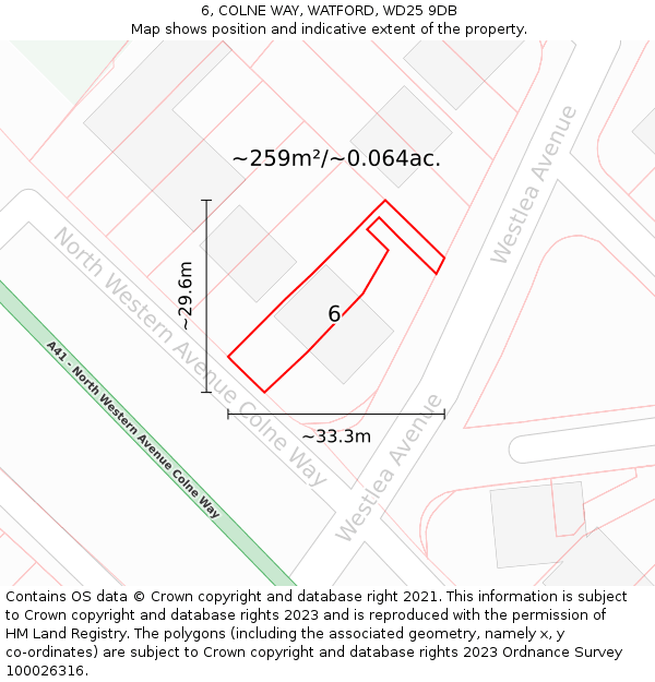 6, COLNE WAY, WATFORD, WD25 9DB: Plot and title map