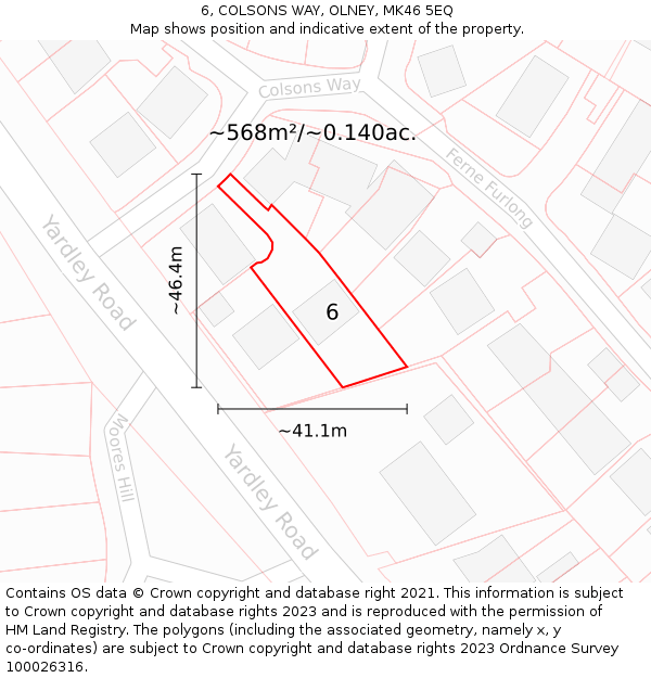 6, COLSONS WAY, OLNEY, MK46 5EQ: Plot and title map