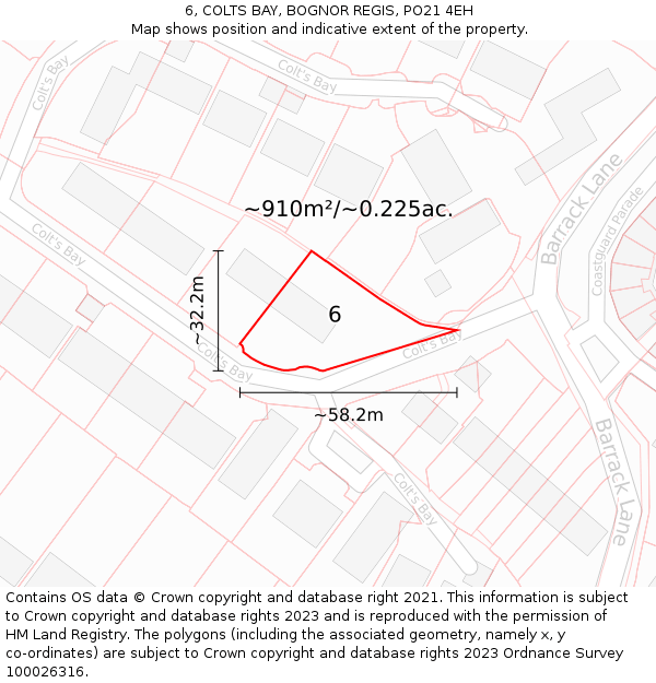 6, COLTS BAY, BOGNOR REGIS, PO21 4EH: Plot and title map