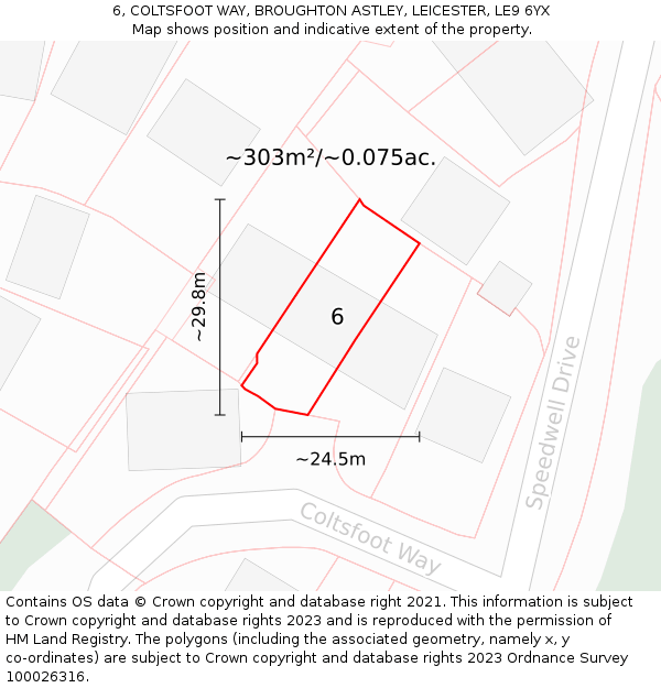 6, COLTSFOOT WAY, BROUGHTON ASTLEY, LEICESTER, LE9 6YX: Plot and title map