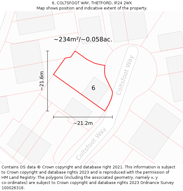 6, COLTSFOOT WAY, THETFORD, IP24 2WX: Plot and title map