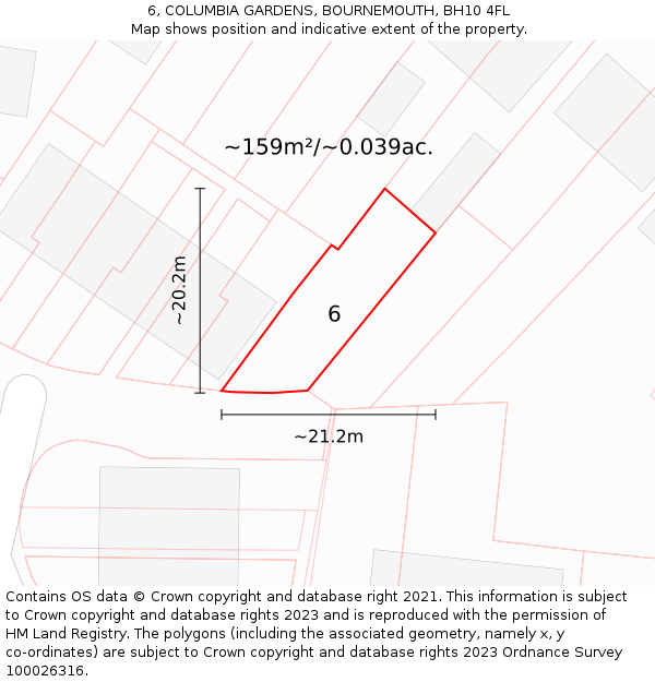 6, COLUMBIA GARDENS, BOURNEMOUTH, BH10 4FL: Plot and title map