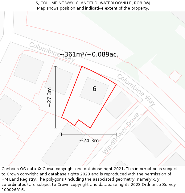 6, COLUMBINE WAY, CLANFIELD, WATERLOOVILLE, PO8 0WJ: Plot and title map