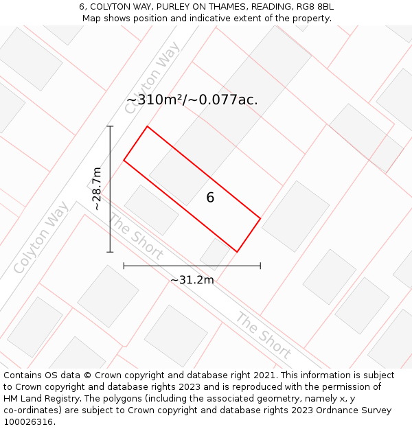 6, COLYTON WAY, PURLEY ON THAMES, READING, RG8 8BL: Plot and title map