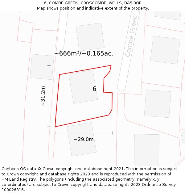 6, COMBE GREEN, CROSCOMBE, WELLS, BA5 3QP: Plot and title map