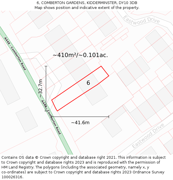 6, COMBERTON GARDENS, KIDDERMINSTER, DY10 3DB: Plot and title map