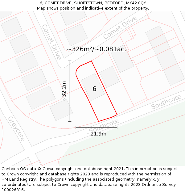 6, COMET DRIVE, SHORTSTOWN, BEDFORD, MK42 0QY: Plot and title map