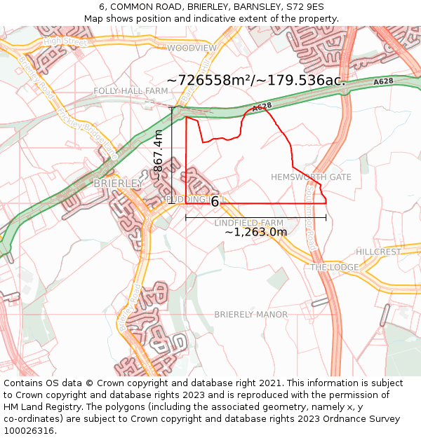 6, COMMON ROAD, BRIERLEY, BARNSLEY, S72 9ES: Plot and title map