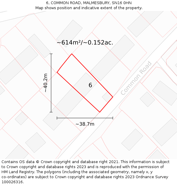 6, COMMON ROAD, MALMESBURY, SN16 0HN: Plot and title map