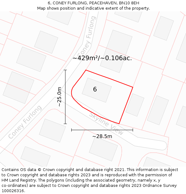 6, CONEY FURLONG, PEACEHAVEN, BN10 8EH: Plot and title map