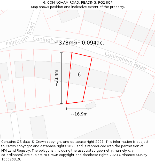 6, CONINGHAM ROAD, READING, RG2 8QP: Plot and title map