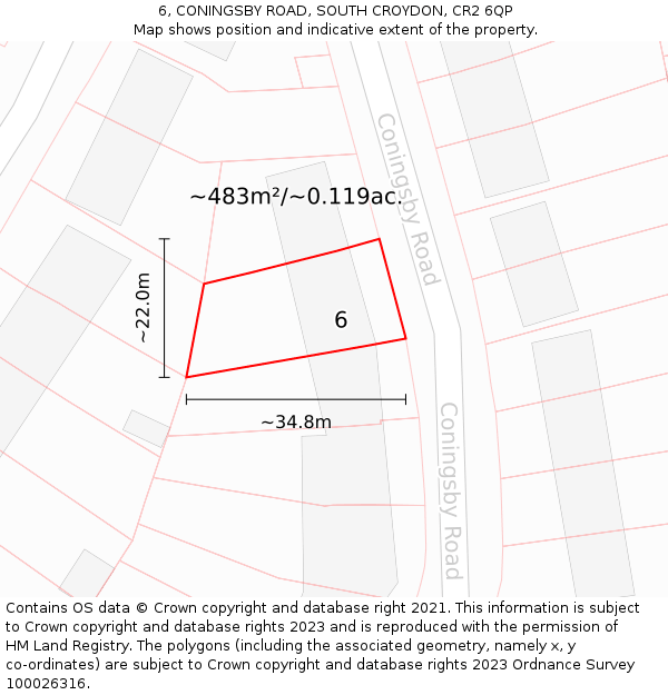 6, CONINGSBY ROAD, SOUTH CROYDON, CR2 6QP: Plot and title map